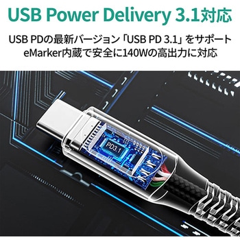 ケーブル[CB-CC14-BK] Impulse series 140W Digital Display [Type-C to Type-C] 1m ブラック AUKEY(オーキー)