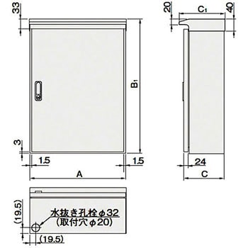 日東工業 ステンレス屋外用制御盤キャビネット 屋根付 片扉 鉄製基板付