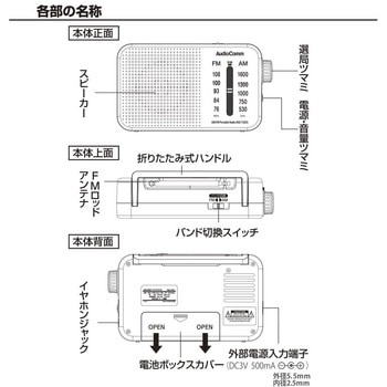 AM/FMポータブルラジオ 大型ツマミ・ワイドFM・2電源対応 オーム電機