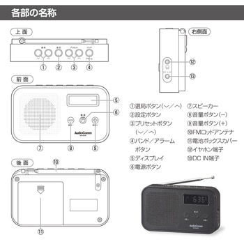 横型スリムラジオ AM/FM デジタル高感度・アラーム付 オーム電機