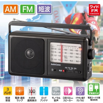 ポータブル短波ラジオ AM/FM/SW対応 ラジオNIKKEI・ワイドFM受信 オーム電機