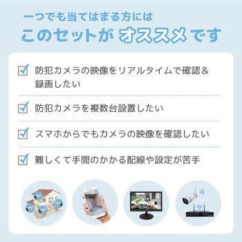 ワイヤレス500万画素(4台)カメラ・録画機(HDD8TB付)・16インチモニター防犯セット ブロードウォッチ