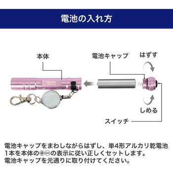 LEDキーライト 20ルーメン 伸縮リール付 防沫形 IPX4 電池寿命7時間 ELPA