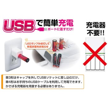 USB充電式 リチウムイオン電池 ヒーローグリーン 充電池 【通販モノタロウ】
