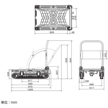 運搬台車アクロス クローラータイプ フットスタンド付き 矢崎化工