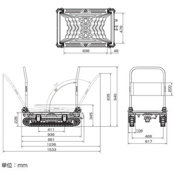 運搬台車アクロス クローラータイプ ダブルハンドル フットスタンド付き 矢崎化工