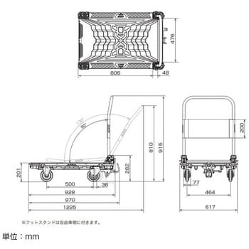 運搬台車アクロス 静音キャスタータイプ フットスタンド付き オリーブグリーン色 幅617mm長さ928mm SC-9060CA FT OG