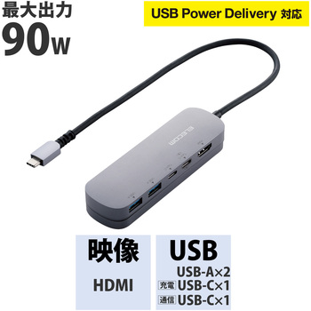 TypeC ドッキングステーション ハブ 5-in-1 PD 90W出力 【Windows 11 10 macOS iPadOS 対応】 エレコム