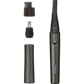 フェイスシェーバー メンズ 乾電池式 1台4役(フェイス/まゆ/ノーズ/イヤー) アタッチメント 鼻毛カッター スリムヘッド 2wayまゆコーム パーツ 水洗いOK グレー テスコム