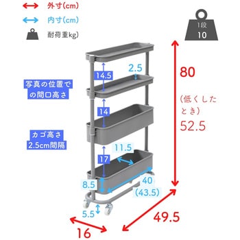 LSST-4(LGY) バスケットトローリー(隙間タイプ) 1台 YAMAZEN(山善