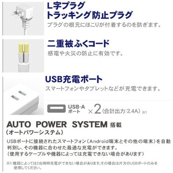 USB付き電源タップ 延長コード 抗菌仕様 TOPLAND