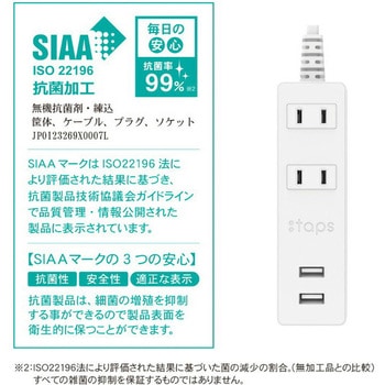 USB付き電源タップ 延長コード 抗菌仕様 TOPLAND