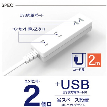 USB付き電源タップ 延長コード 抗菌仕様 TOPLAND