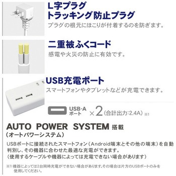 USB付き電源タップ 延長コード 抗菌仕様 TOPLAND