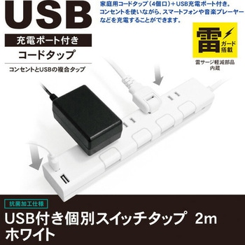 USBポート付き個別スイッチコードタップ TOPLAND