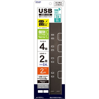 USBポート付き個別スイッチコードタップ TOPLAND