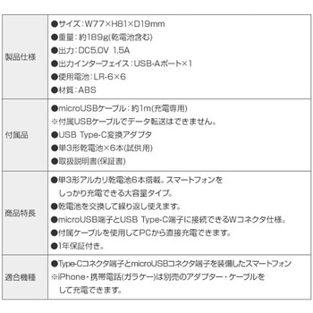 スマートフォン用 モバイルバッテリー 電池交換式充電器 TOPLAND