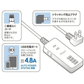 USBポート付き電源タップ オートパワーシステム搭載 TOPLAND