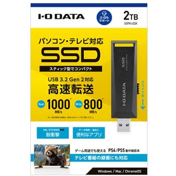 SSPM-US2K USB 3.2 Gen 2対応 パソコン/テレビ録画対応 スティックSSD