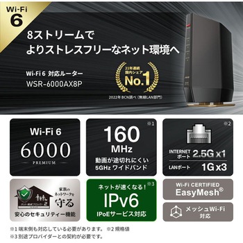 無線LAN親機11ax/ac/n/a/g/b 4803+1147Mbps BUFFALO(バッファロー)