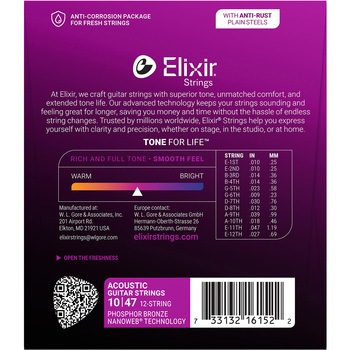 アコースティックギター弦 フォスファーブロンズ 12弦 ライト NANOWEB Elixir(エリクサー)