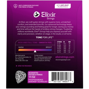 アコースティックギター弦 フォスファーブロンズ 2パックセット カスタムライト NANOWEB Elixir(エリクサー)