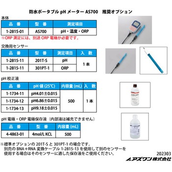防水ポータブルPHメーター 校正証明書付き アズワン