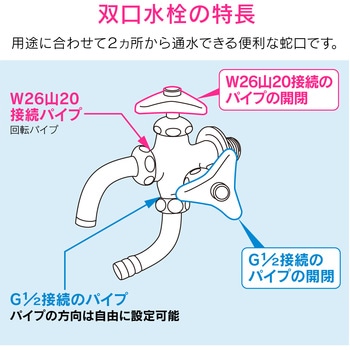 ガオナ 万能ホーム双口水栓 おしゃれ (ホース取付 一般地・寒冷地用