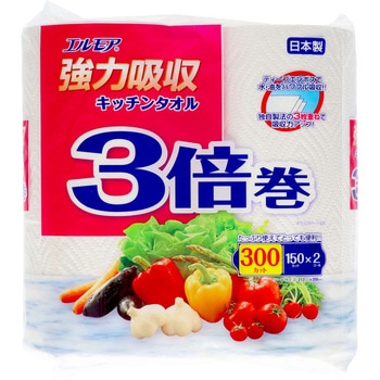 エルモア強力吸収キッチンタオル3枚重ね 3倍巻 カミ商事