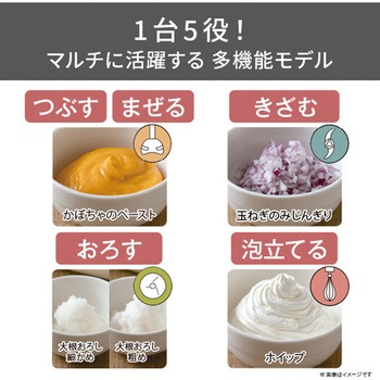 ハンドブレンダー ミキサー チョッパー 両面おろし刃 バルーンビーター付き 1台5役【つぶす/まぜる/きざむ/おろす/泡立てる】 金属製 食洗器対応 ホワイト テスコム