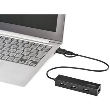 タブレット・スマホ用 USB2.0 4ポートハブ 変換コネクター付き BUFFALO(バッファロー)