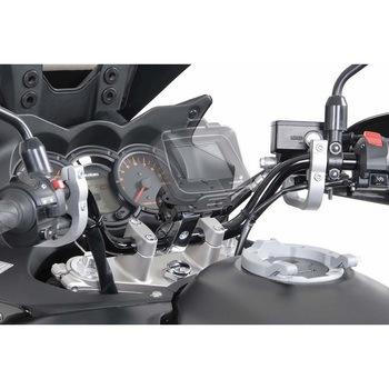 GPS マウント + ハンドルバー クランプ Φ 28 mm ハンドルバー . バイブレーションダンプ. シルバー SW-MOTECH (エスダブリューモテック)