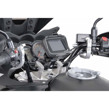GPS マウント + ハンドルバー クランプ Φ 28 mm ハンドルバー . バイブレーションダンプ. シルバー SW-MOTECH (エスダブリューモテック)