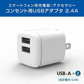 充電用USBアダプタ コンパクトタイプ 2個口 SIAA抗菌加工 TOPLAND