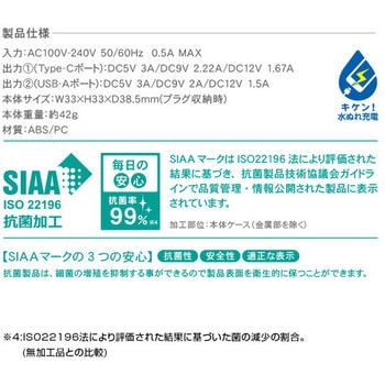 充電用USBアダプタ コンパクトタイプ 2個口 SIAA抗菌加工 急速充電 TOPLAND