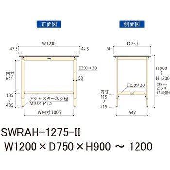 軽量作業台/耐荷重200kg_高さ調整H900～1200_塩ビシート天板_ワークテーブル300シリーズ 山金工業