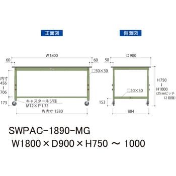 軽量作業台/耐荷重160kg_高さ調整移動式H750～1000_ポリエステル天板_