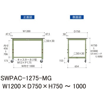 軽量作業台/耐荷重160kg_高さ調整移動式H750～1000_ポリエステル天板_ワークテーブル300シリーズ 山金工業