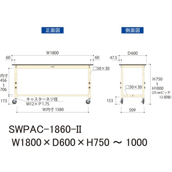 軽量作業台/耐荷重160kg_高さ調整移動式H750～1000_ポリエステル天板_ワークテーブル300シリーズ 山金工業