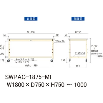 軽量作業台/耐荷重160kg_高さ調整移動式H750～1000_ポリエステル天板_ワークテーブル300シリーズ 山金工業