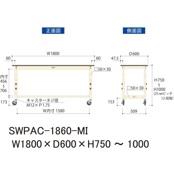 軽量作業台/耐荷重160kg_高さ調整移動式H750～1000_ポリエステル天板_ワークテーブル300シリーズ 山金工業