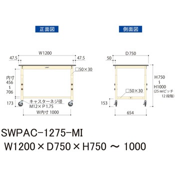 軽量作業台/耐荷重160kg_高さ調整移動式H750～1000_ポリエステル天板_ワークテーブル300シリーズ 山金工業