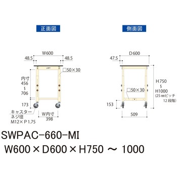 軽量作業台/耐荷重160kg_高さ調整移動式H750～1000_ポリエステル天板_ワークテーブル300シリーズ 山金工業