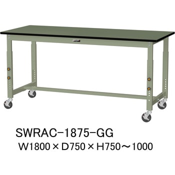 軽量作業台/耐荷重160kg_高さ調整移動式H750～1000_塩ビシート天板_ワークテーブル300シリーズ 山金工業