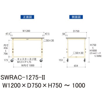 軽量作業台/耐荷重160kg_高さ調整移動式H750～1000_塩ビシート天板_ワークテーブル300シリーズ 山金工業
