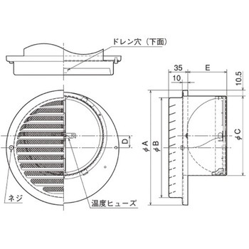 SUS製 ベントキャップ 横ギャラリ 網5M FD120度 上偏心 メルコエアテクノロジー(旧:メルコエアテック)