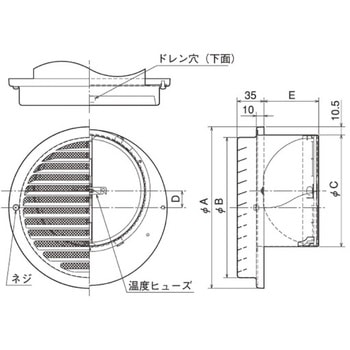 SUS製 ベントキャップ 横ギャラリ 網10M FD72度 上偏心 メルコエアテクノロジー(メルコエアテック)
