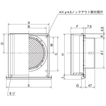 Sus製 深形スクエアフード 横ギャラリ 網3m 薄型小風量タイプ ワイド水切 メルコエアテック フード付ガラリ 通販モノタロウ At 75vws 3m