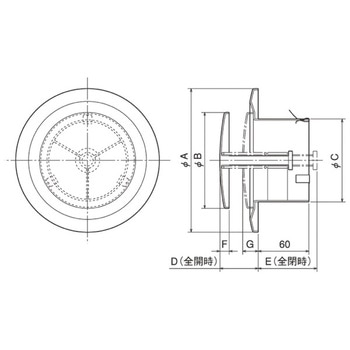 給排気グリル 壁・天井取付タイプ 丸形 風量調節付 メルコエアテクノロジー(メルコエアテック)
