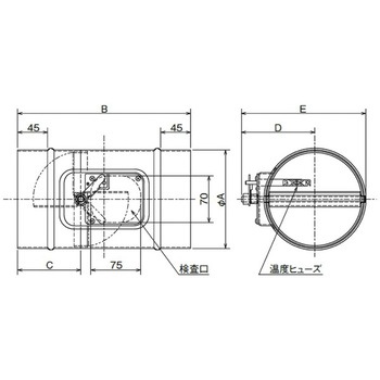 鋼板 外復帰形防火ダンパー FD72度 中間取付 天吊金具なし メルコエアテクノロジー(メルコエアテック)